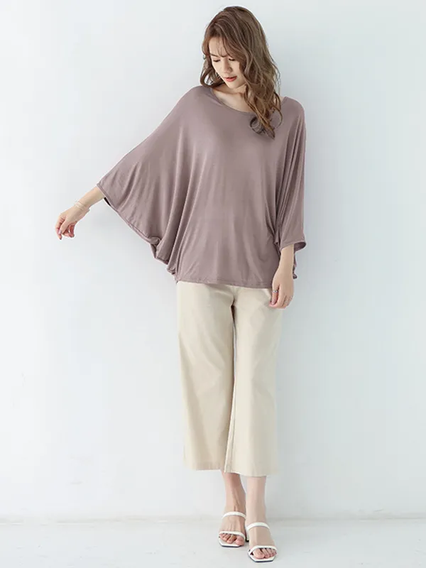 Vintage Loose Round-Neck Batwing Sleeves Shirts