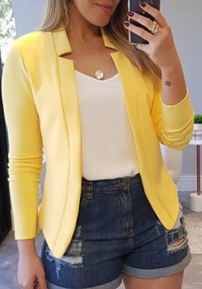 Solid Split Joint Cardigan Collar Outerwear