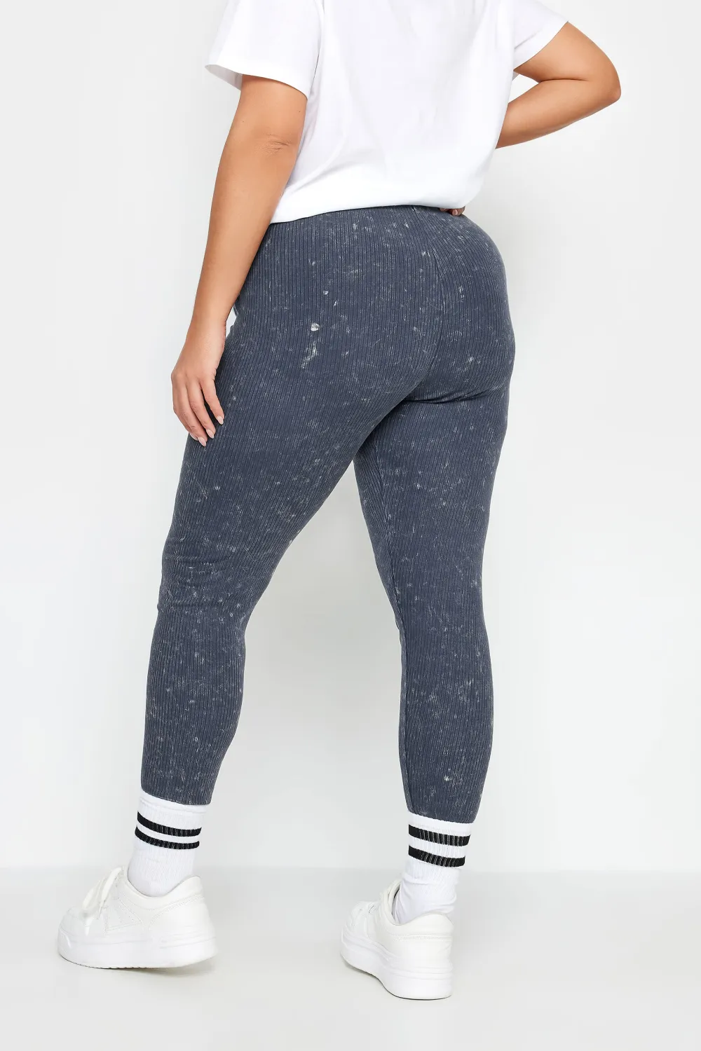 YOURS Curve Khaki Green Acid Wash Ribbed Leggings