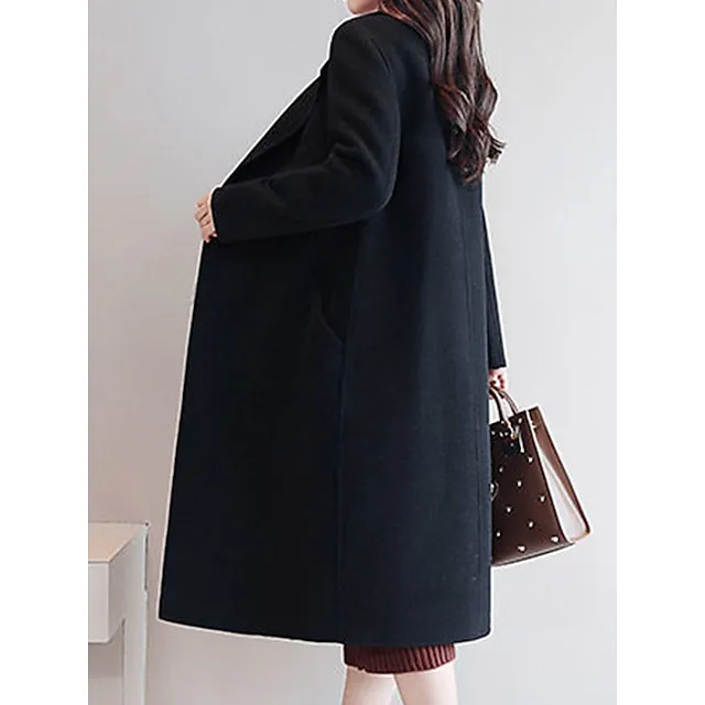 Women's Winter Coat Long Overcoat Double  Breasted Lapel Pea Coat Thermal Warm Windproof Trench Coat Stylish Contemporary Modern Jacket Long Sleeve with Pockets Black Yellow Red