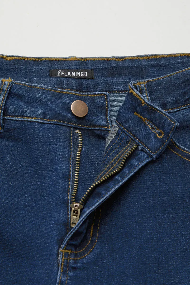 Embroidery Pocket Mid Waist Bootcut Jeans Without Belt