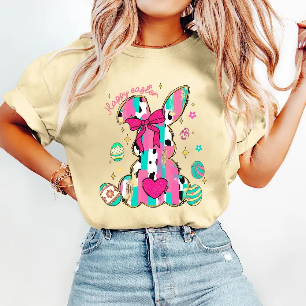 T-shirt Happy Easter Women Printed Round Neck Short Sleeve