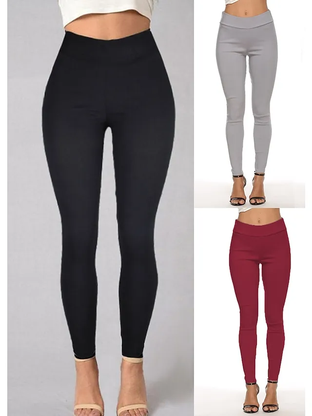 Women's High Waist Solid Leggings Wine Navy Blue Grey Fashion Classic Office Daily Stretchy Full Length Comfort Solid Color S M L XL XXL