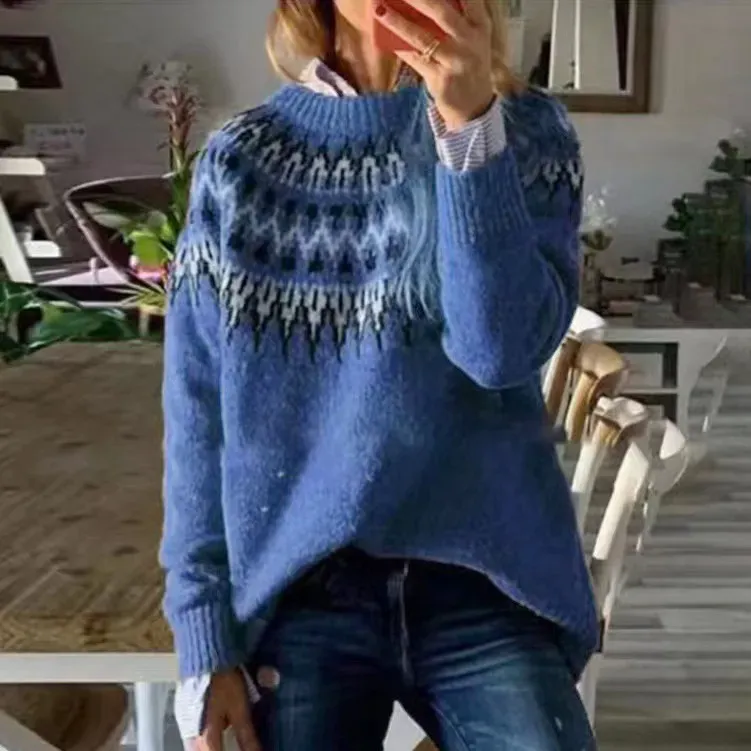 Fairman Isle Jacquard Crewneck Loose Sweater