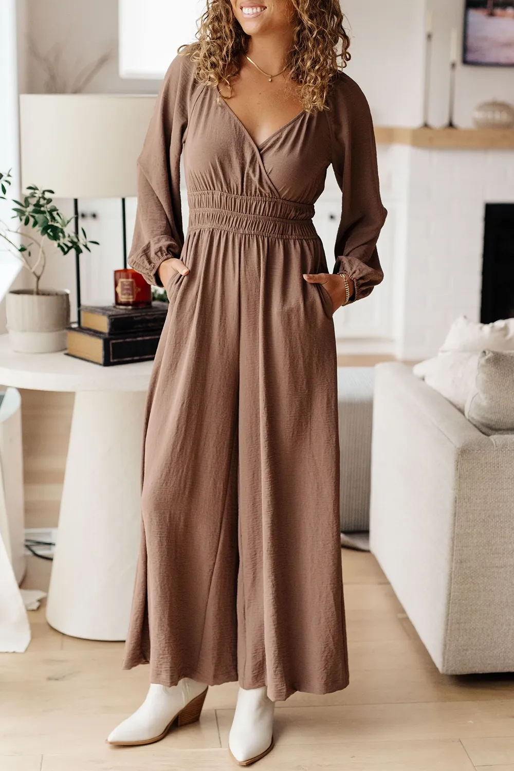 Brown Comfortable Waist-Cinching  Jumpsuit