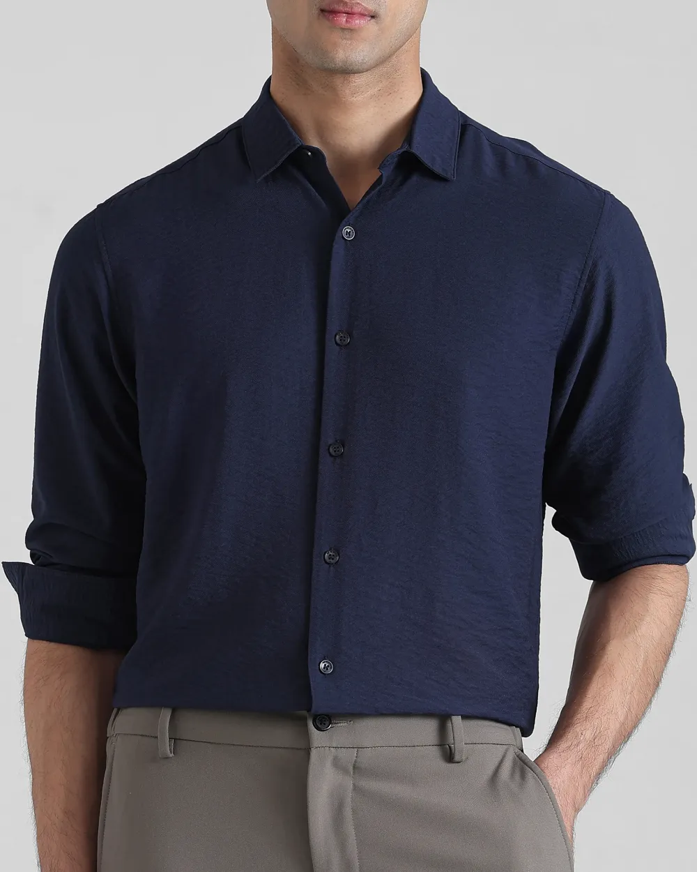 Leisure Simple Comfortable Slim-Fit Breathable Navy Shirt