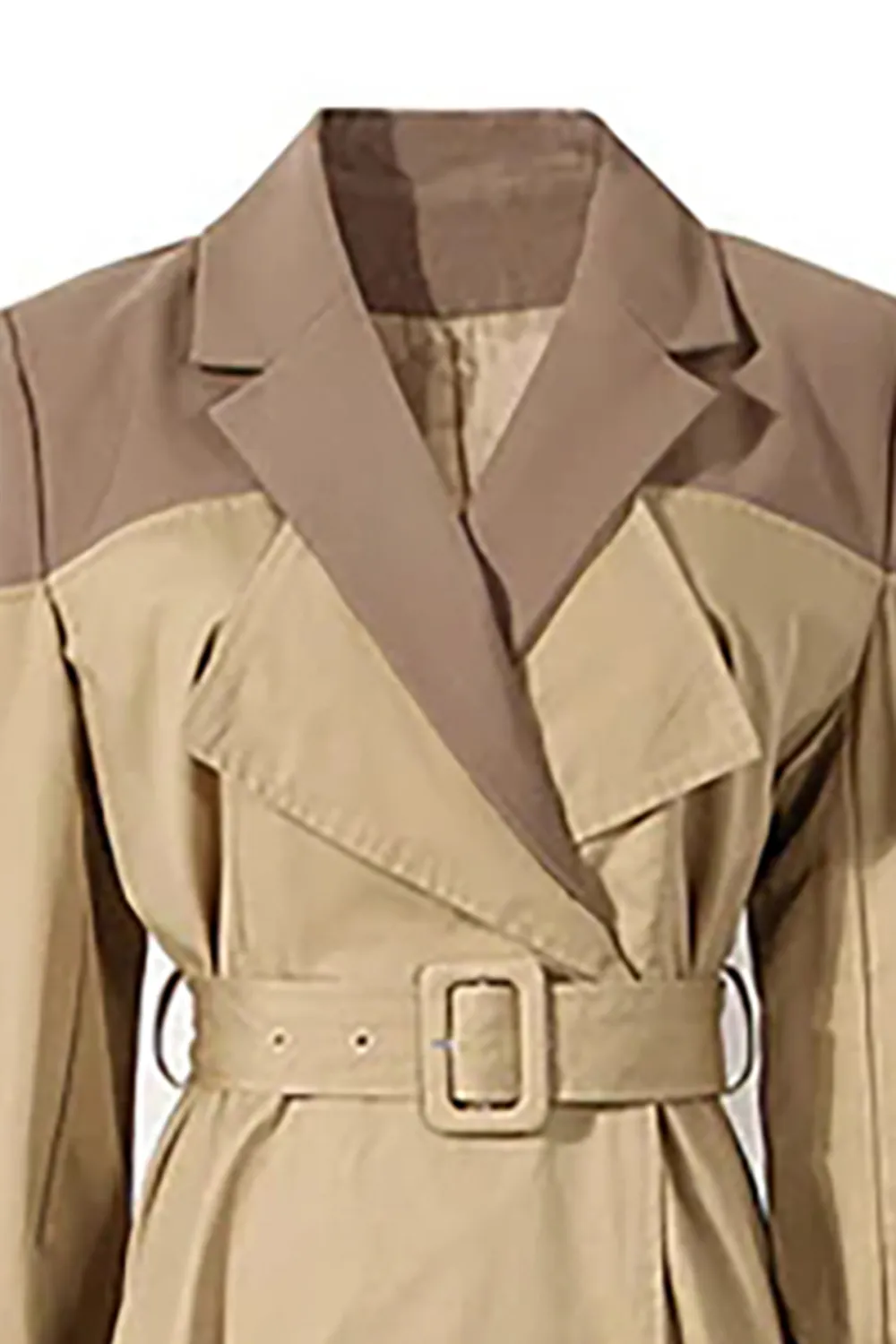 Deconstructed Hybrid Lapel Double Breasted Cinch Waist Belted Trench Coat