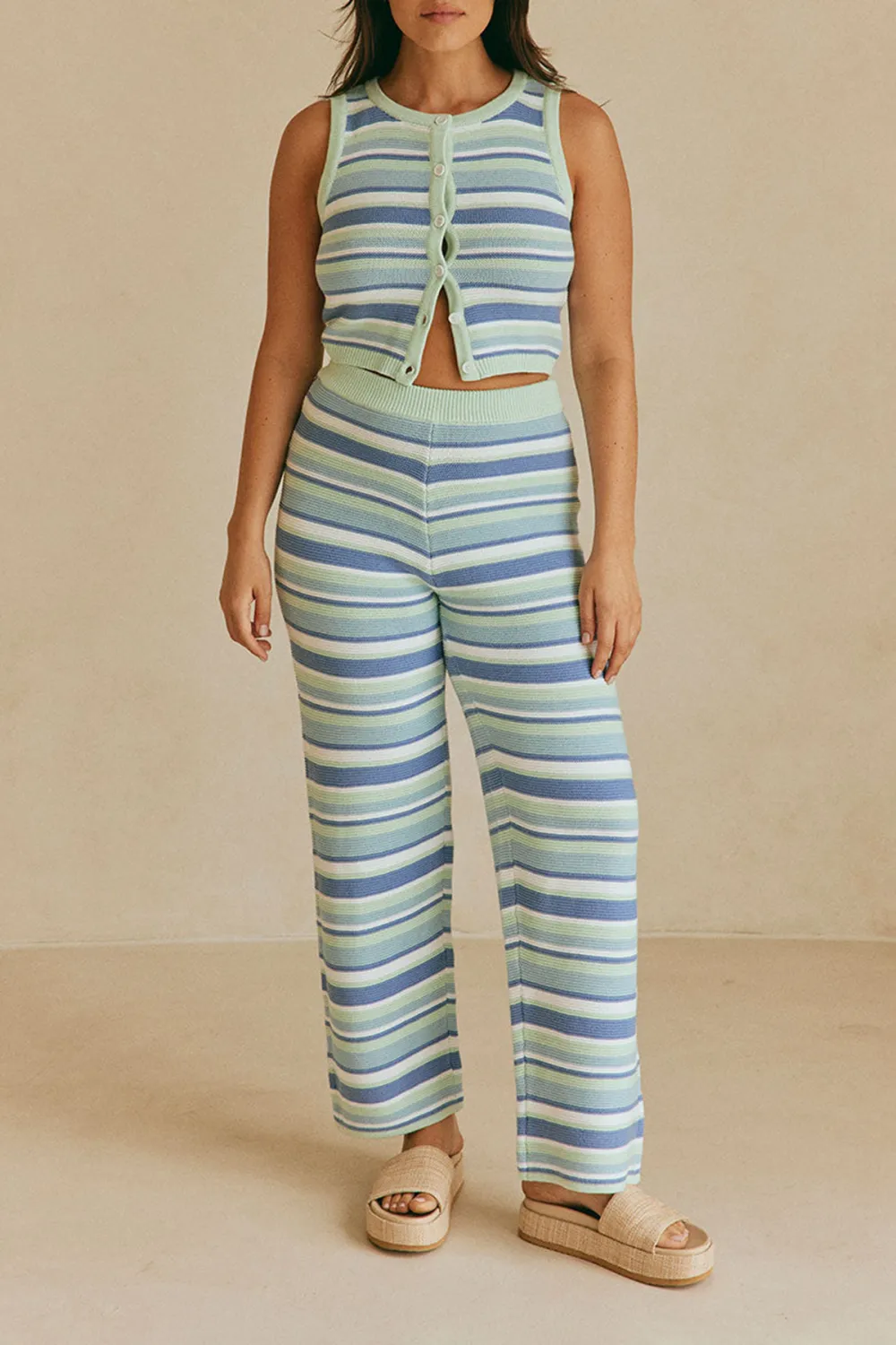 Striped Sleeveless Knit Crop Top