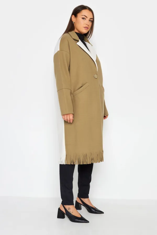 Evans Baptiste Brown Fringed Hem Formal Coat