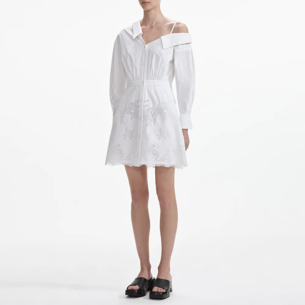 White Cotton Lace Hem Mini Dress