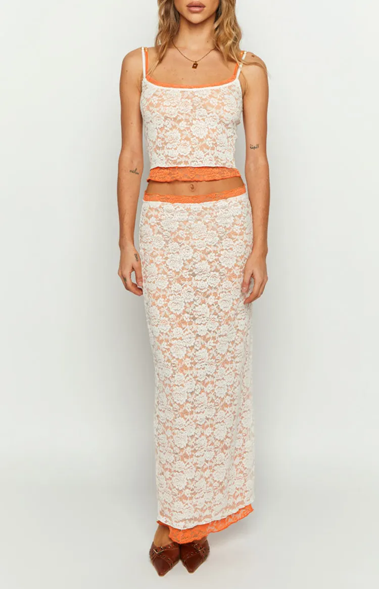 Orange Contrast Lace Camisole Top