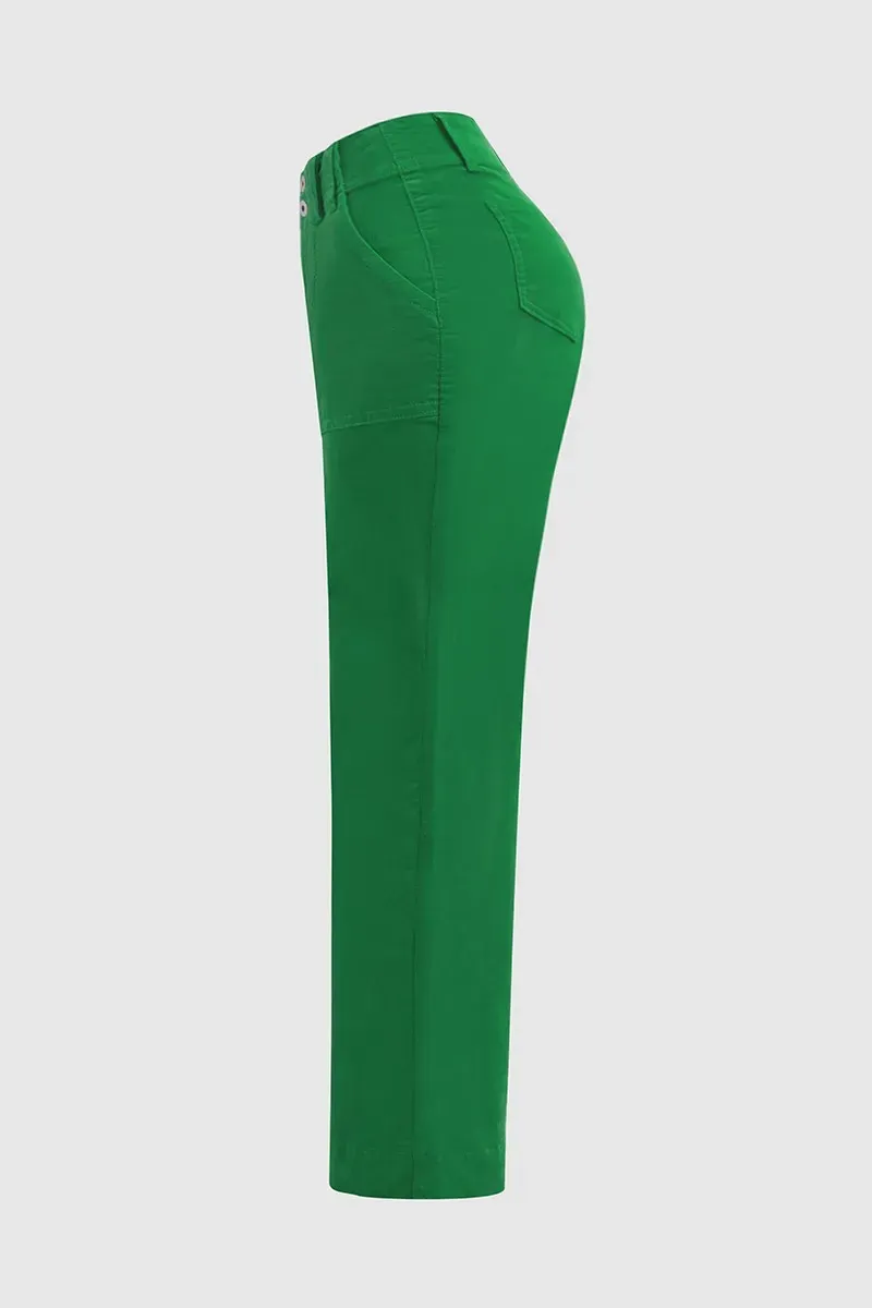 Corduroy Dual Button Zip Fly Low Waist Flare Pants