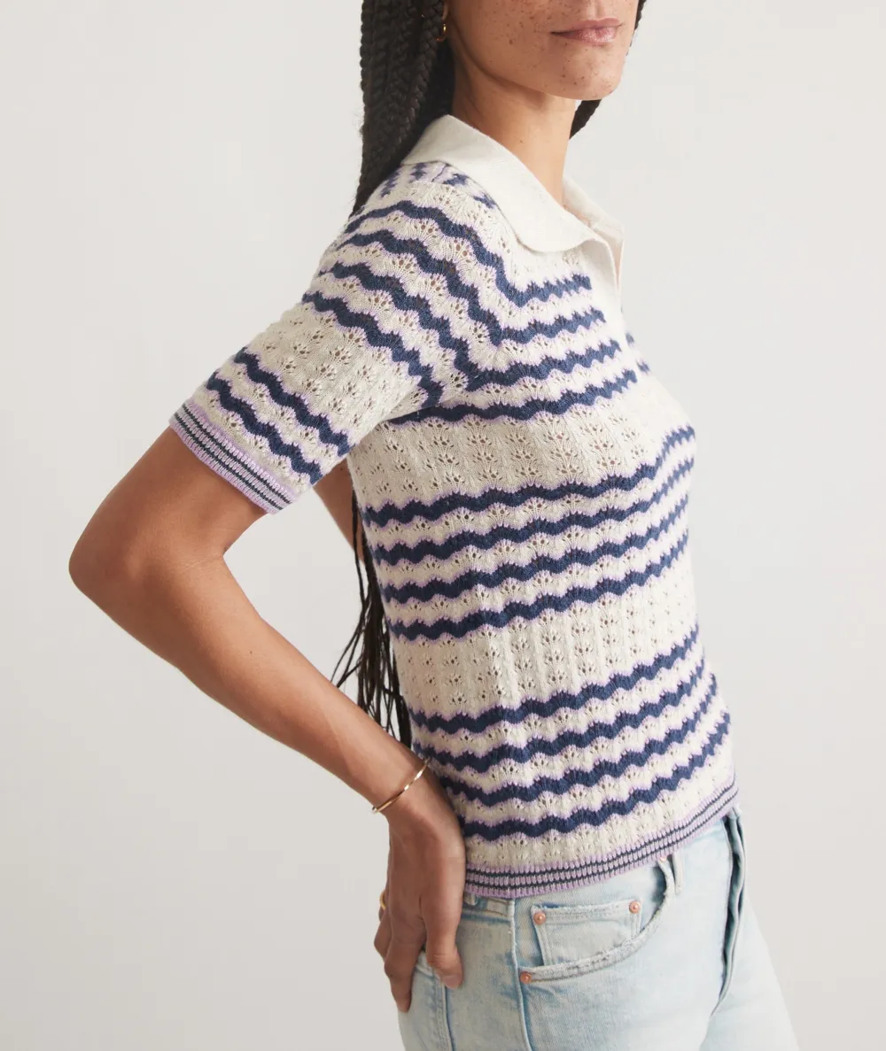 Striped Short Sleeve Polo Sweater