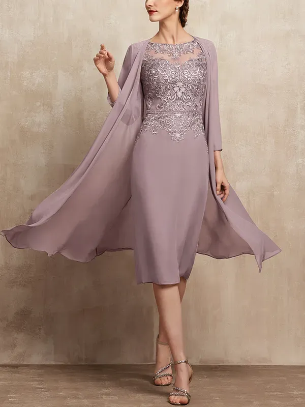 Collar Lace Dress Solid Color Chiffon Top Set