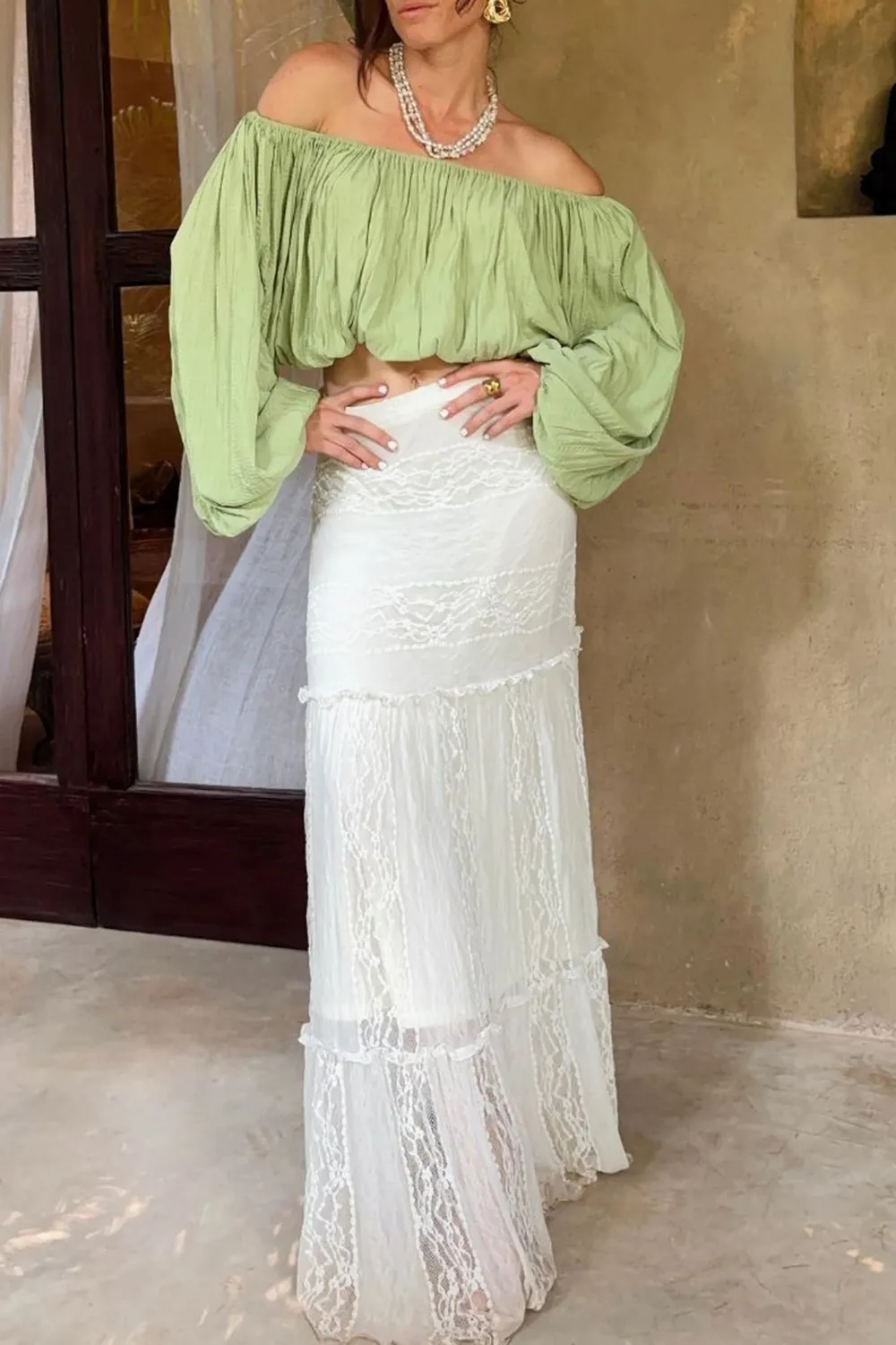 Green off Shoulder Top