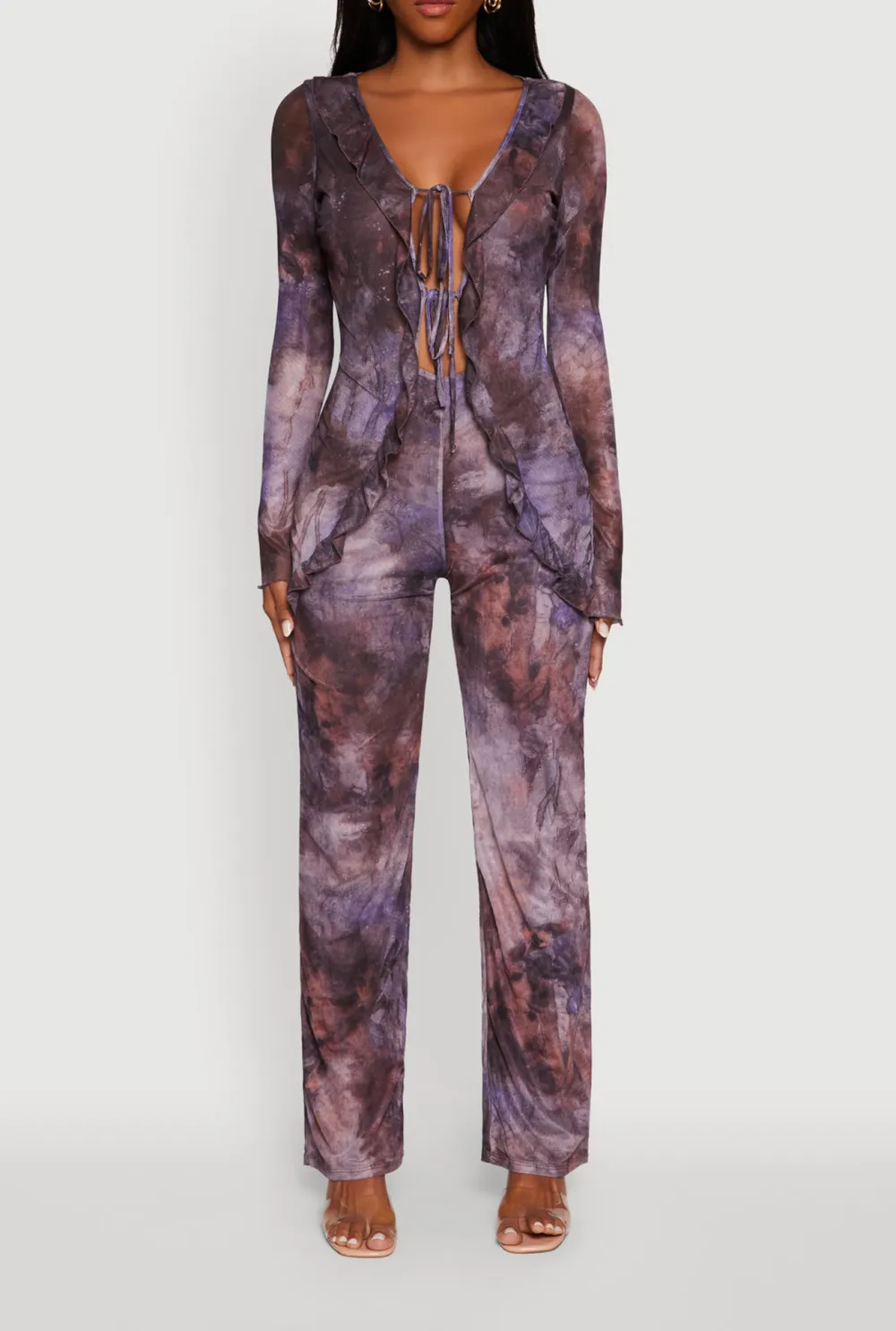 Full Printed Deep V-Neck Jumpsuit