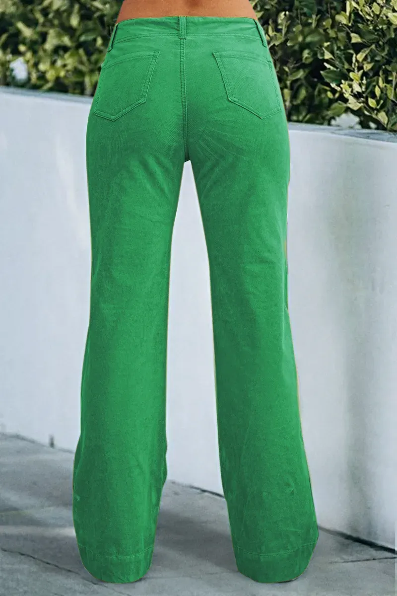 Corduroy Dual Button Zip Fly Low Waist Flare Pants