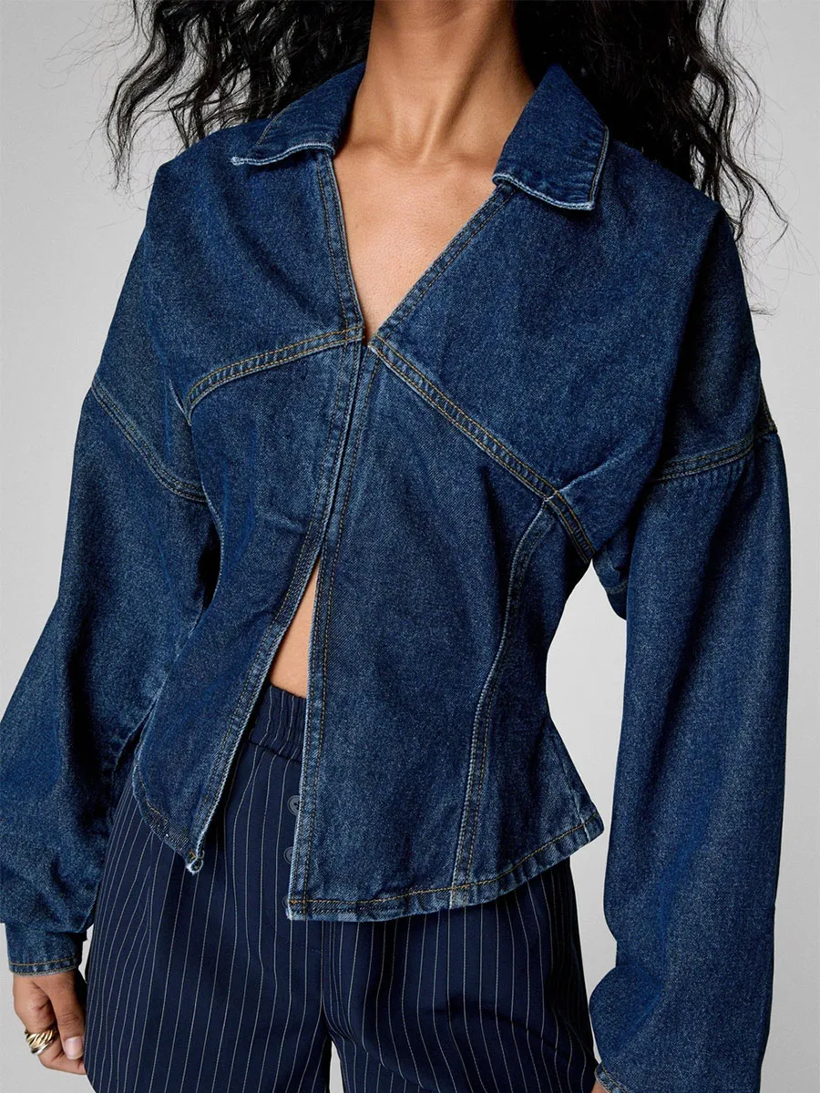 Lady'S Fashionable Denim Shirt