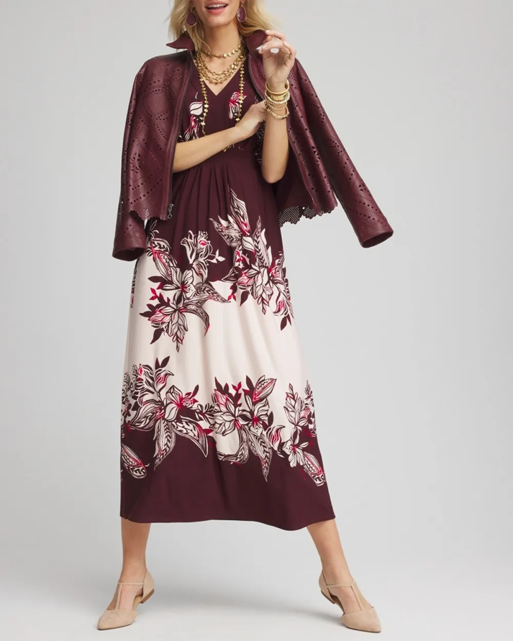 Floral Flutter-Sleeve Maxi Dress