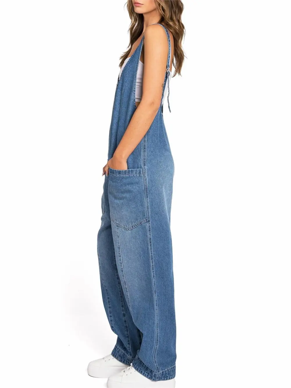 Wide Strap Denim Jumpsuit