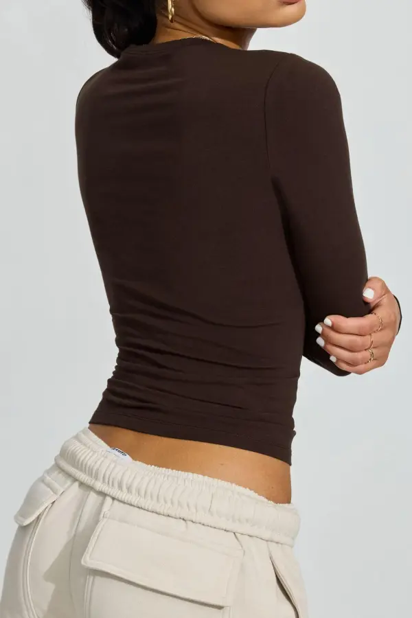 Brown Long Sleeve Slim Fit T-Shirt