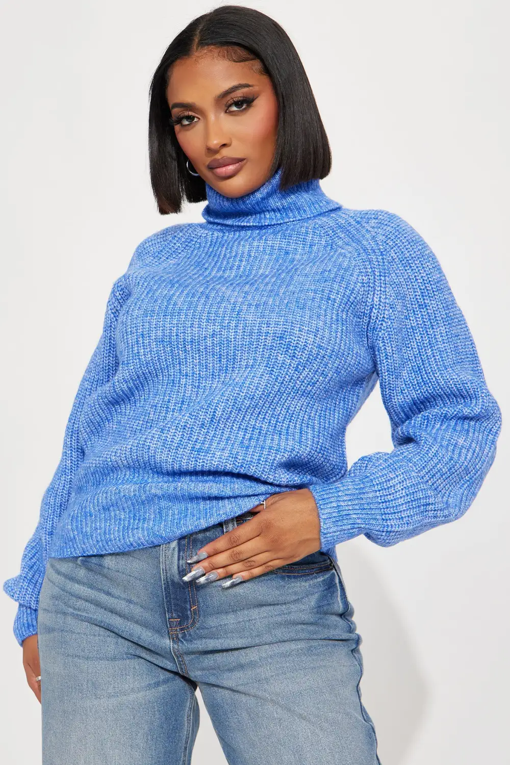 Clover Turtleneck Sweater - Blue