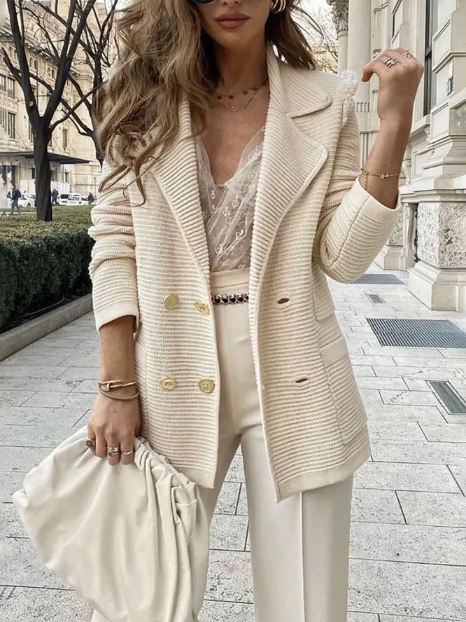 Double-breasted grain texture casual chic blazer