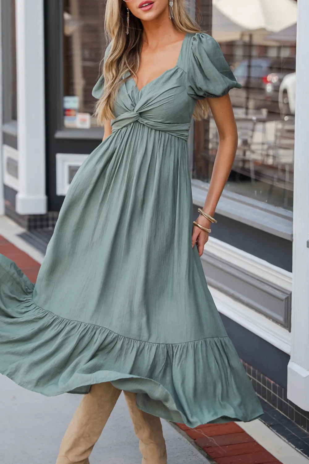 Confident Moves Sage Midi Dress