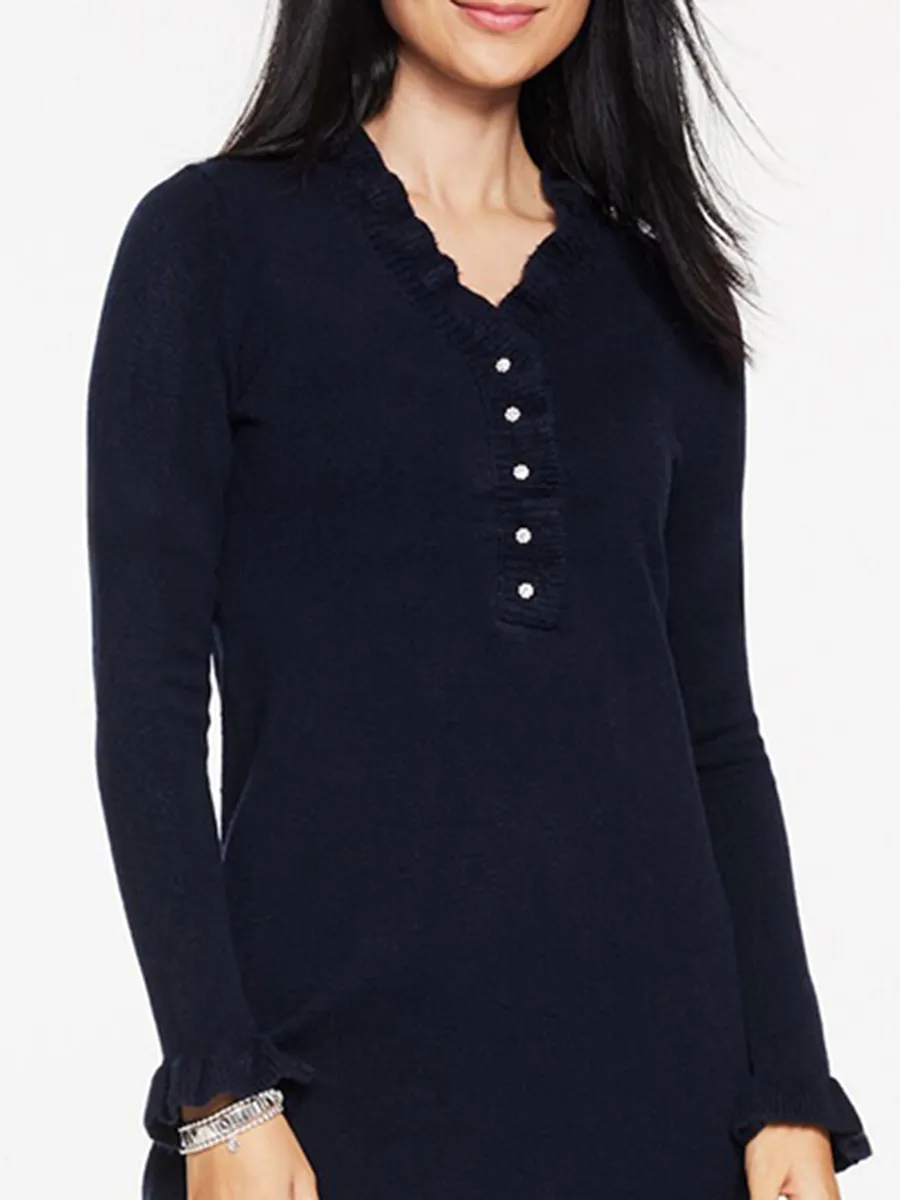 Women'S Indigo Pearl-Button Ruffle Dress