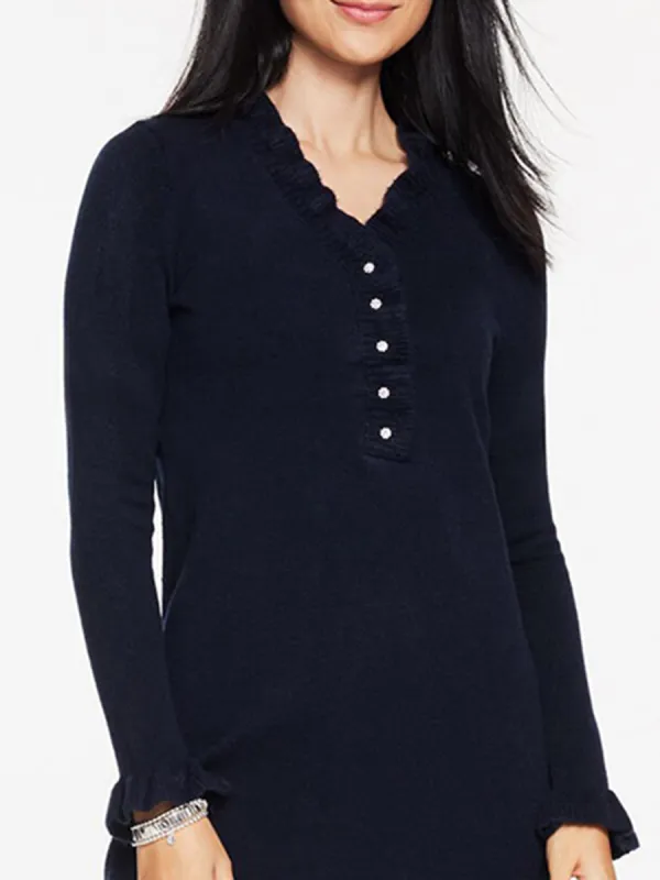 Women'S Indigo Pearl-Button Ruffle Dress