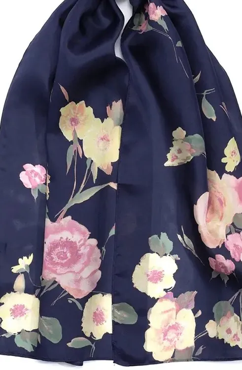 Floral Print Silk Oblong Scarf