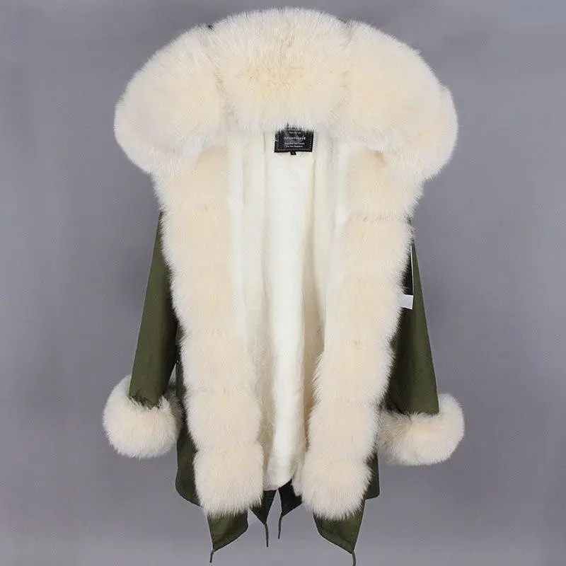 Women's Parka Fox Fur Coats Real Fur Winter Long Black Park Cotton Thick Warm