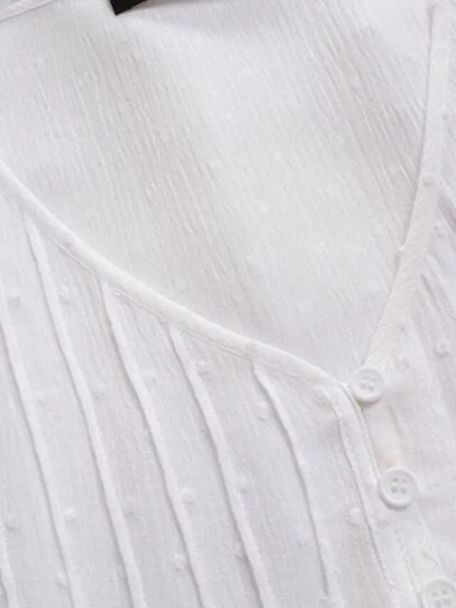 Women's Shirt Blouse White Eyelet Tops Cotton Pure Color White Pink Green Lace Button 3/4 Length Sleeve Daily Basic Casual V Neck Regular Fit Summer Spring Fall