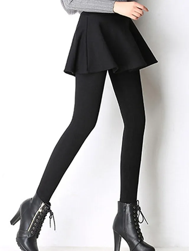 Women‘s Fleece Lined Skort Skirt and Leggings Warm Full Length Fashion Streetwear Street Daily Ash Black S M Fall Winter