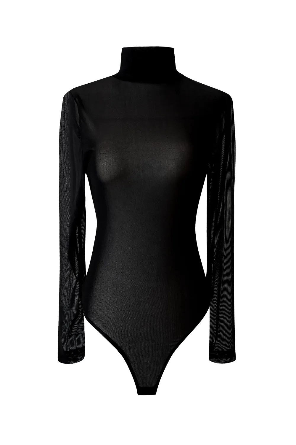 Black Mesh High Neck Long Sleeve Bodysuit