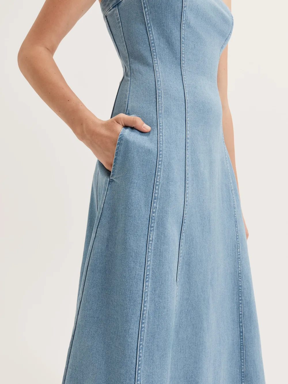 Denim Strapless Maxi Dresses