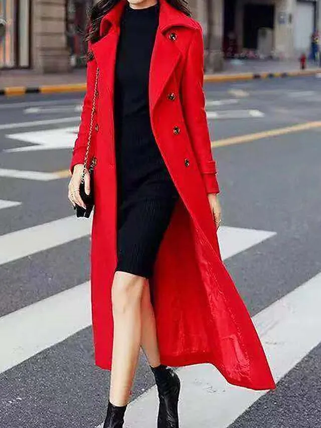 Women's Long Overcoat Winter Coat Single Breasted Trench Coat Thermal Warm Windproof Belted Dress Coat Fall Silm Fit Elegant Lady Coat Classic Jacket Long Sleeve