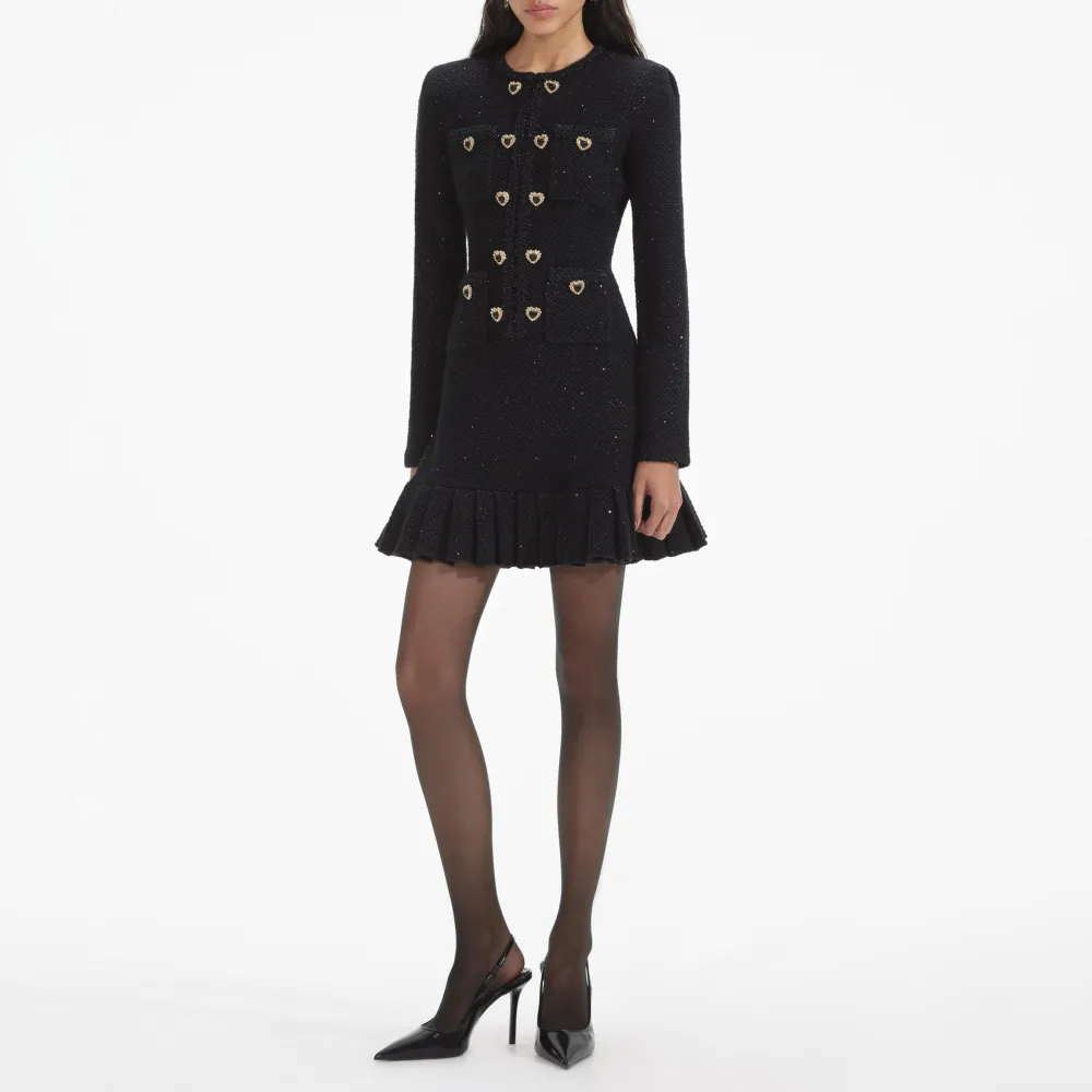 Black Buttoned Knit Mini Dress