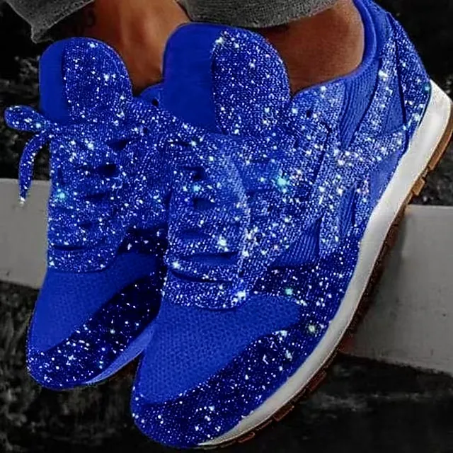 Women's Trainers Athletic Shoes Sneakers Sequins Plus Size Bling Bling Sneakers Outdoor Daily Summer Sequin Platform Flat Heel Round Toe Sporty Classic Casual Tennis Shoes Walking Mesh Lace-up Color