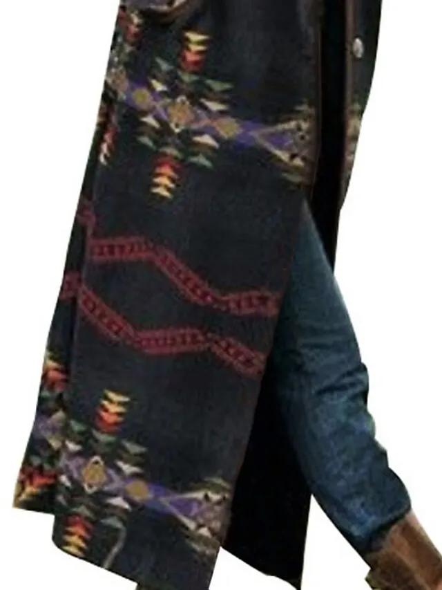 Women's Winter Coat Windproof Warm Outdoor Street Daily Vacation Pocket Oversized Print Single Breasted Lapel Chic & Modern Elegant Modern Street Style Geometric Regular Fit Outerwear Long Sleeve