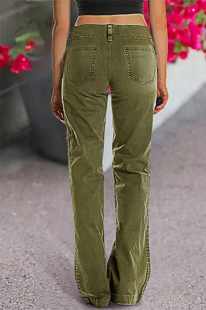 Double Button Mid Waist Straight Leg Pants