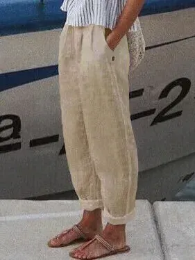 Vacation Casual Loosen Cotton Linen Solid Pants(⚡Clearance Sale)