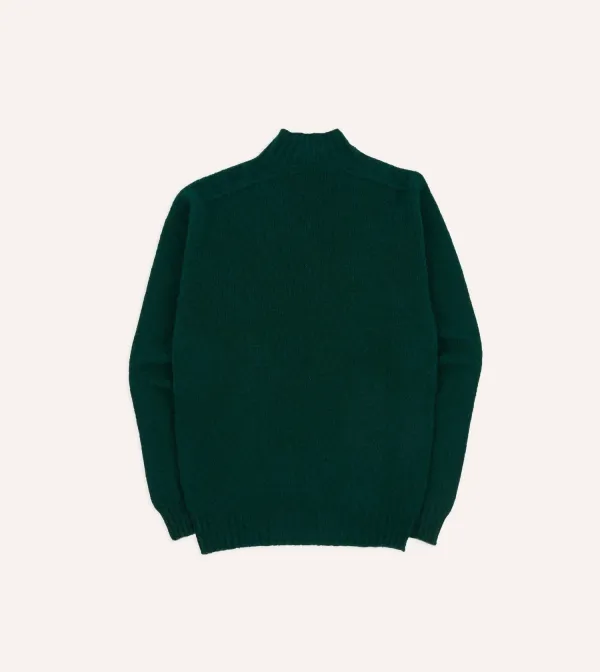 Casual Style Green Brushed Shetland Mock Neck Jumper
