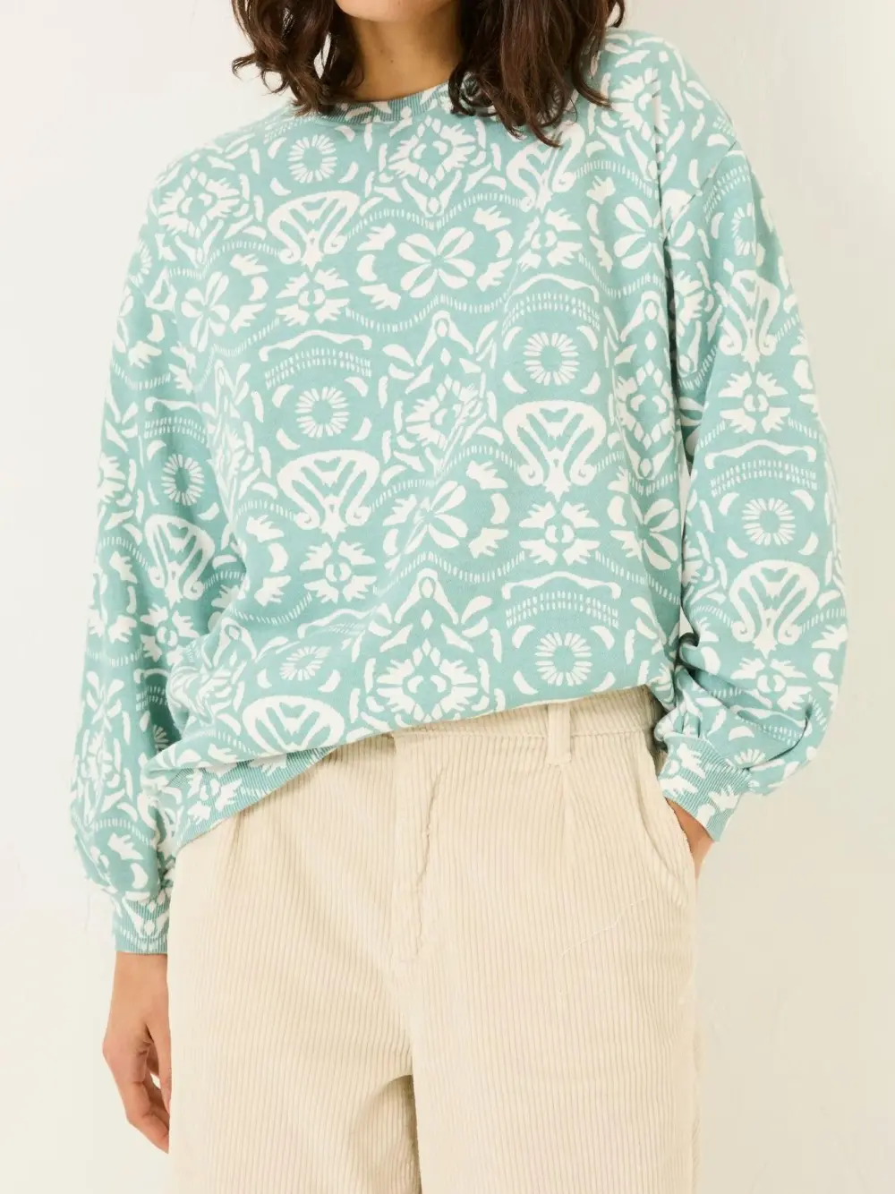 Jade Green Alex Geo Print Crew Sweatshirt