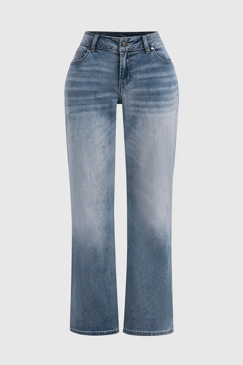 Vintage Zip Fly Mid Waist Bootcut Jeans Without Belt