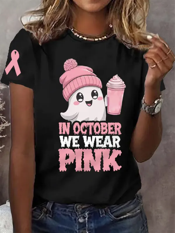 Women'S T-Shirts For Women In October We Wear Pink Halloween Ghost Breast Cancer Awareness Warrior T-Shirts