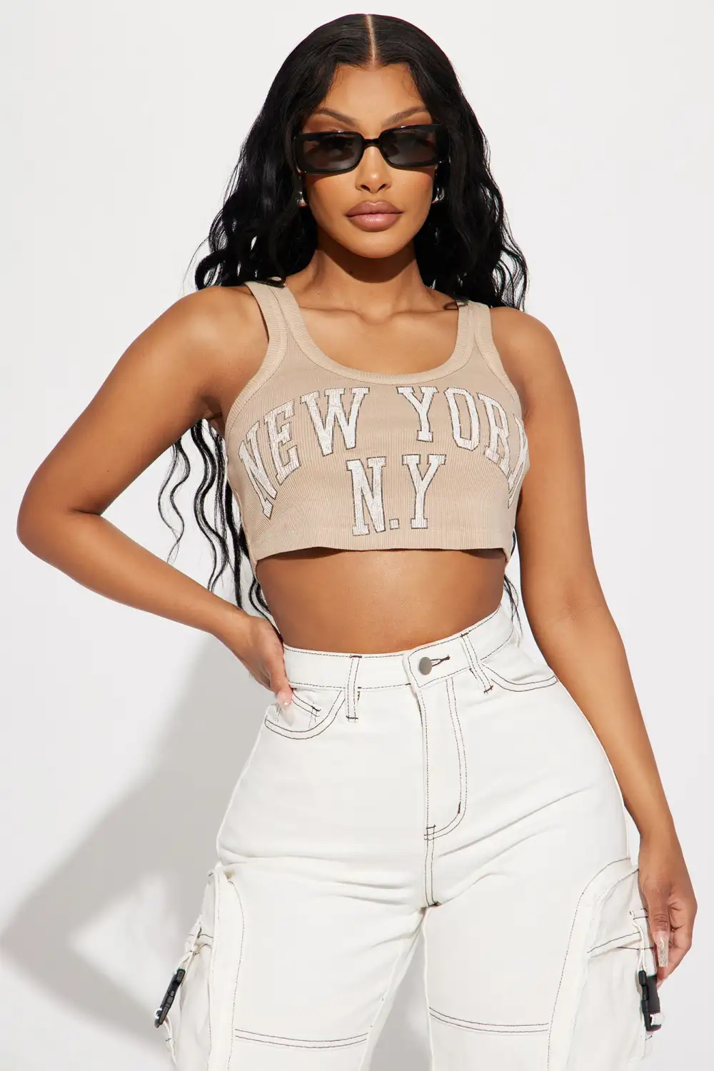 New York Cropped Tank - Sand