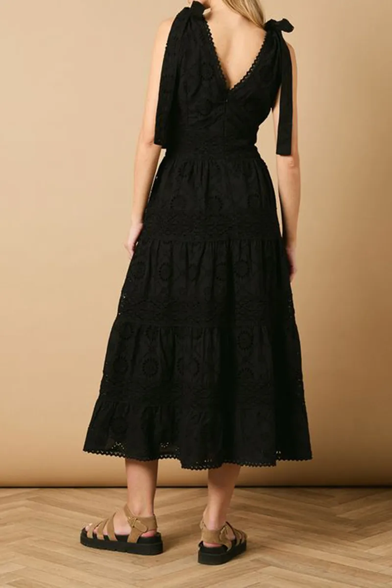 Casual Style Tie Shoulder V Neck Dress