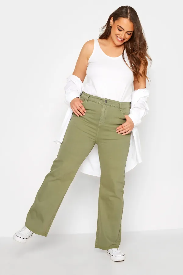 YOURS Curve Stone Brown Stretch Wide Leg Jeans