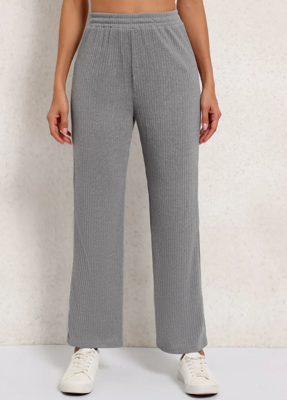 Elastic Waist High Waisted Grey Pants